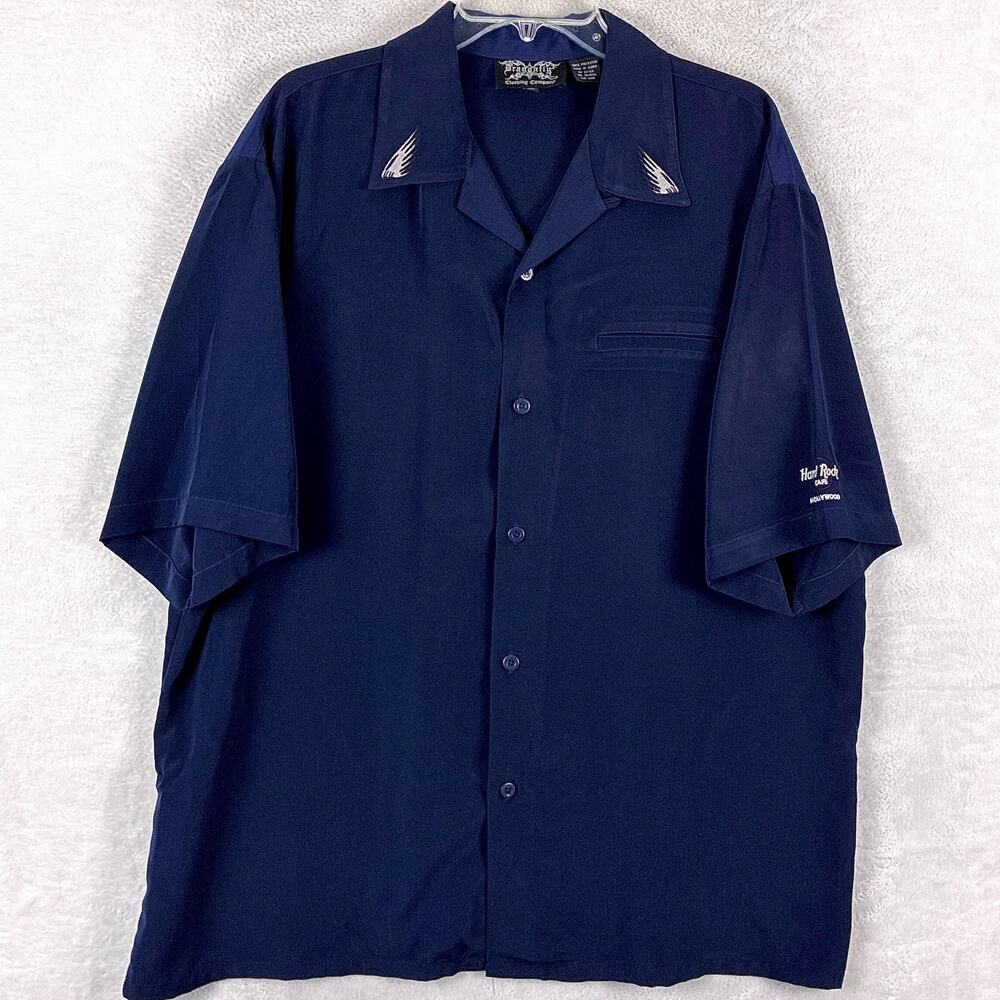 VTG Dragonfly Roadhouse Shirt Mens XL Navy Embroidered Motorcycle Hard Rock Cafe